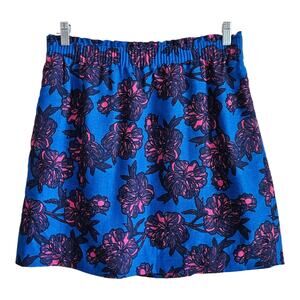 J CREW Women's 12 Skirt Linen Cotton Elastic Waist Blue Pink Floral Lined
